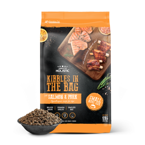 AK 7590 12kg Kibbles In The Bag Small Bites Salmon Pork FRONT copy